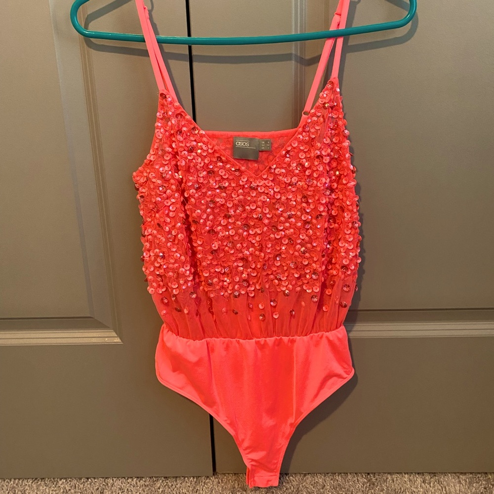 ASOS Coral Sequin Bodysuit